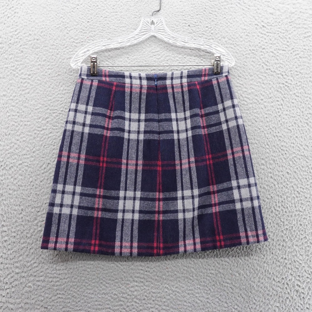 J Crew Mercantile Plaid Wool Blend Mini Skirt Size 4 Navy Blue Ruffle Lined - Picture 2 of 15